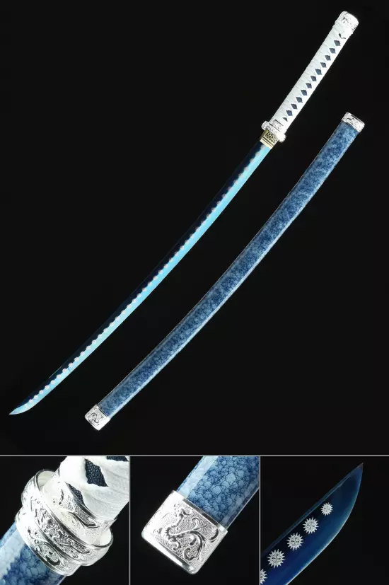 Handmade Japanese Katana Sword With Blue Blade And Scabbard