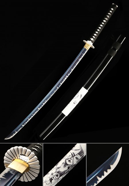 Handmade Japanese Samurai Sword Full Tang With Blue Blade
