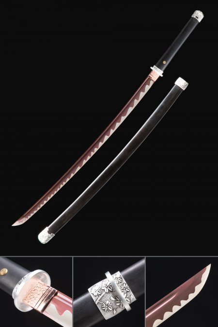 Acier Au Manganèse Japonais Moderne Fait Main D'épée De Katana Avec La Lame Rouge