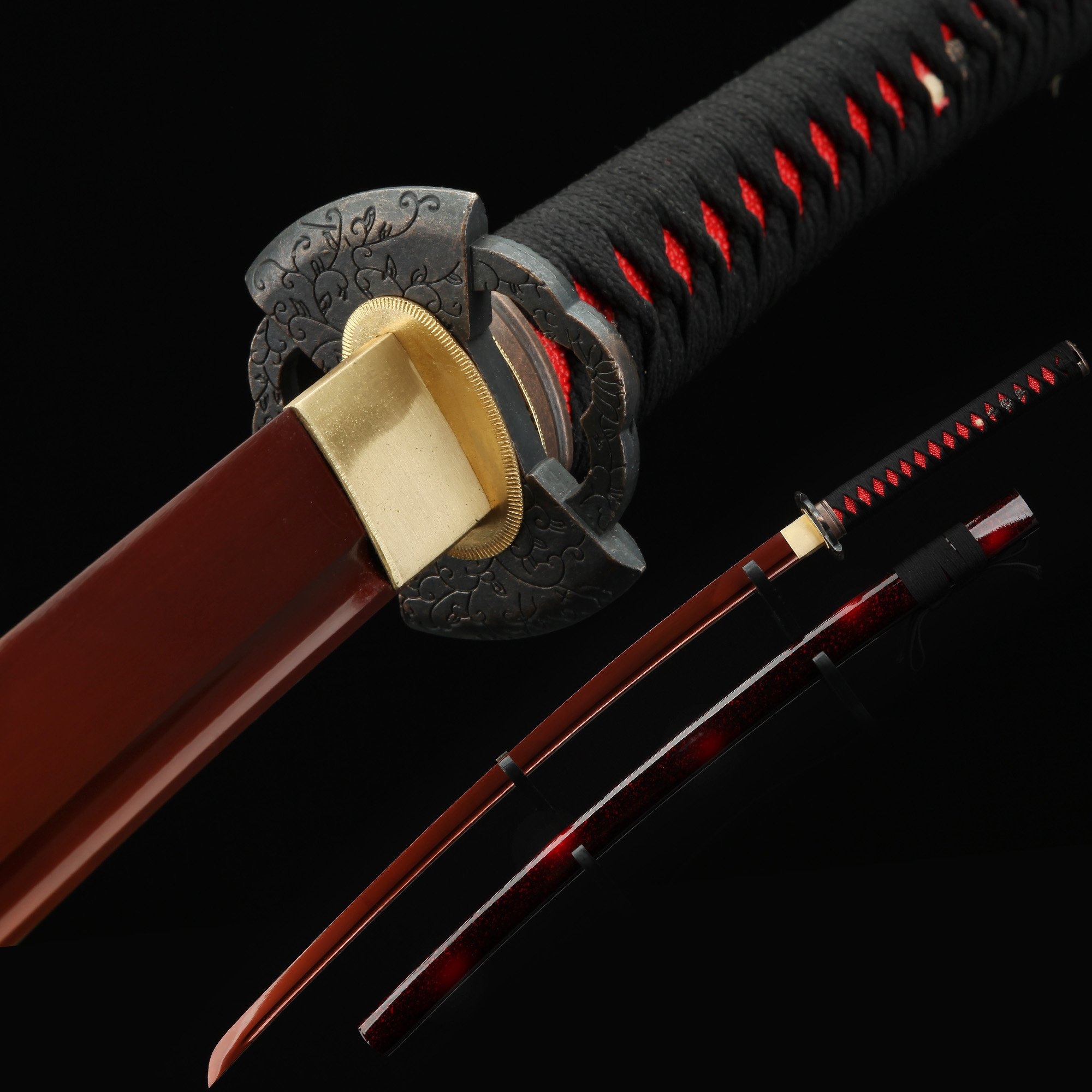 Katana Rouge Pleine Lame Imprimée Rouge Véritable Katana épées De Samouraï Japonais OneKatana