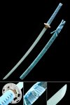 Handmade Japanese Katana Sword 1045 Carbon Steel With Teal Blade And Scabbard