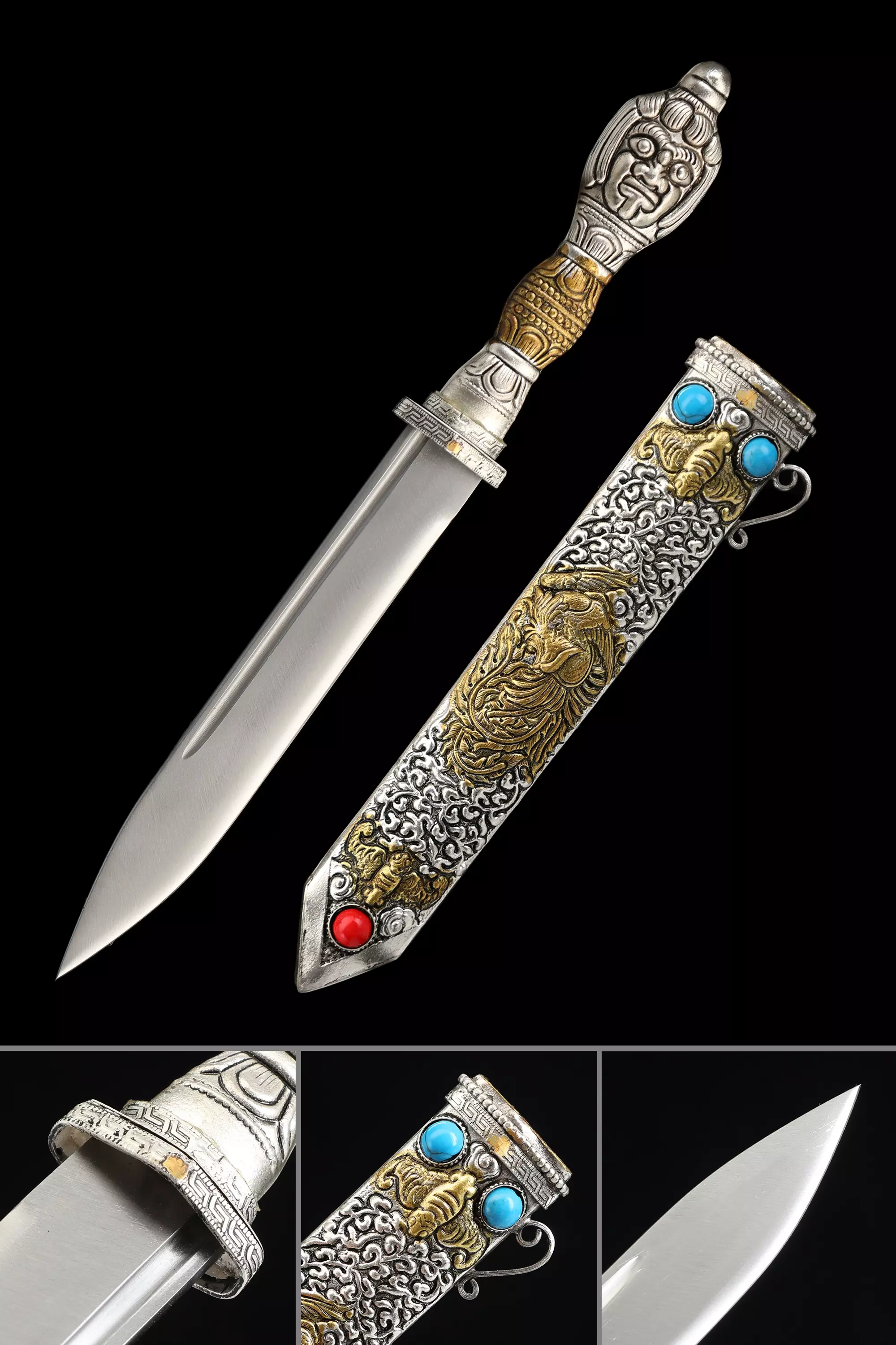 Tibetan Dagger Tibet Short Knife, Double Edge Blade Knife TrueKatana