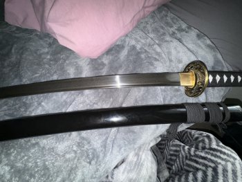 Handmade Japanese Katana Sword Damascus Steel With Black Scabbard