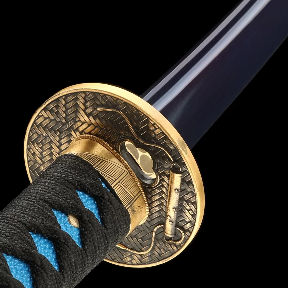 Spring Steel Blue Blade Katana with Snake Tsuba - Black & Gold