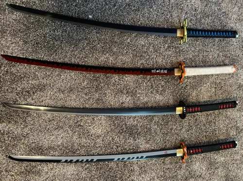 Tanjiro Hinokami Kagura Sword - Kimetsu No Yaiba Nichirin Replica, 1045 Carbon Steel, Fire Tsuba