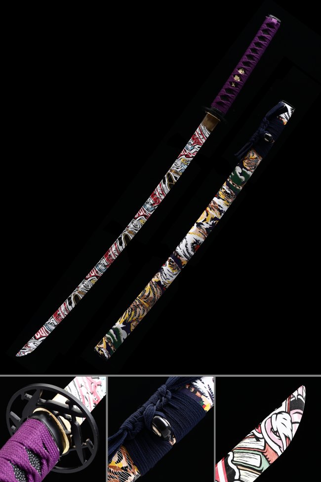 Multi-Color Aluminum Practice Katana - Unsharpened 41-Inch, Purple Handle, Cosplay Prop