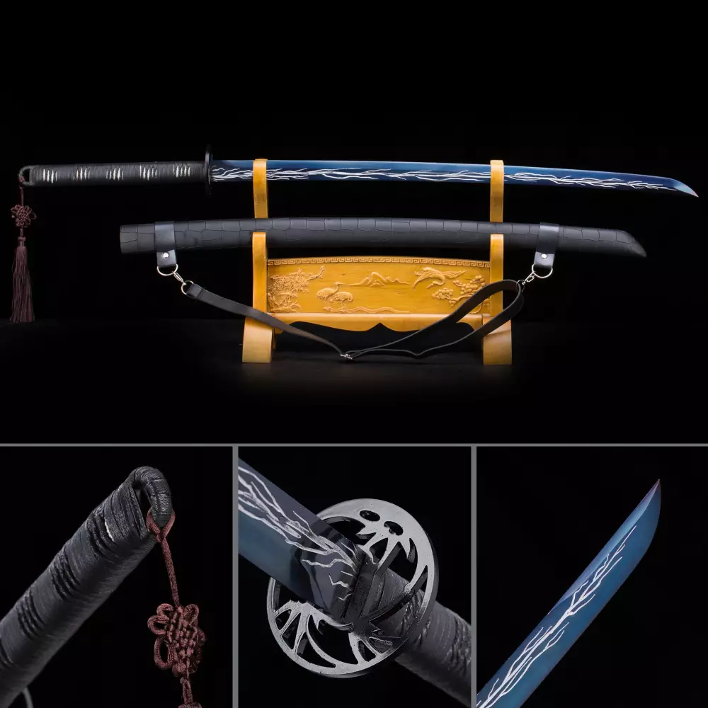 Handle Forging Sword Katana Blue Manganese Steel Blade Ebony Scabbard Full Tang