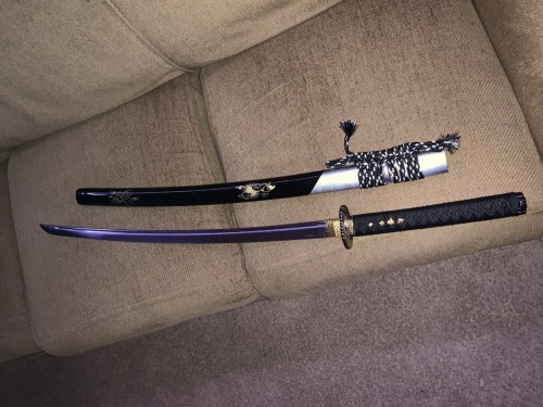 Handmade Japanese Katana Sword 1060 Carbon Steel Full Tang With Black Scabbard