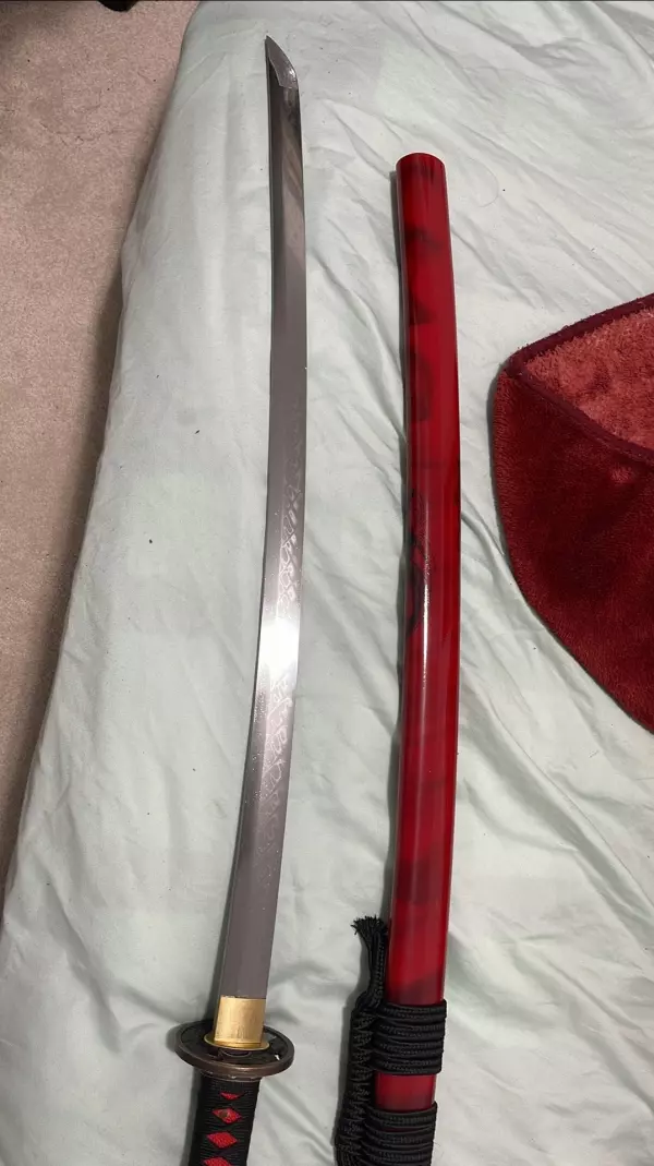 Handmade Japanese Katana Sword T10 Carbon Steel With Red Scabbard