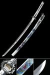 1065 Carbon Steel Katana with Dragon-Engraved Blade in White Multicolor Dragon Saya