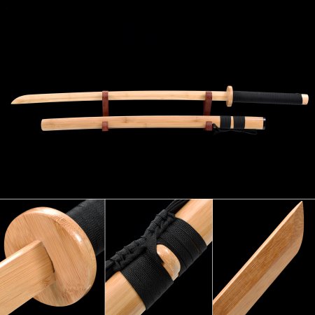 Handmade Natural Bamboo Wooden Blade Unsharpened Katana Sword With Natural Scabbard And Bamboo Tsuba