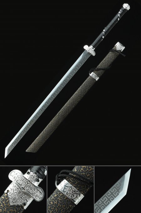 Épée Chokuto, épée Chinoise Dao Faite à La Main En Acier Au Manganèse Avec Fourreau En Cuir