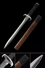 Handmade Pattern Steel Horns Tsuba Japanese Samurai Hamidashi Tanto Sword With Brown Scabbard