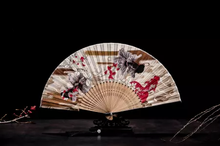 Japanese Folding Silk Hand Held Fan With Bamboo Frame For Diy Wall Decoration