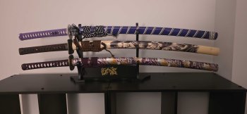 T10 Carbon Steel Katana with Clay Tempered Real Hamon in Hand-Painted Beige Saya with Copper Fittings