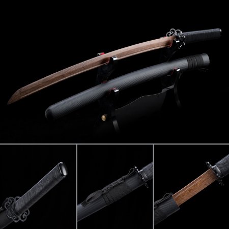 Handmade Brown Wooden Blade Bokken Practice Katana Samurai Sword With Leather Scabbard