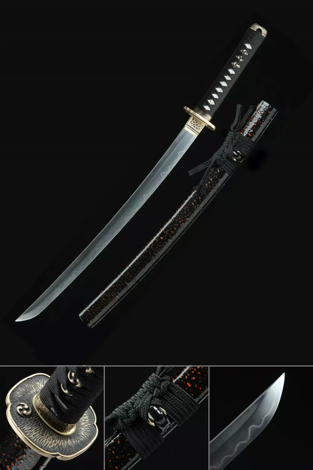 Amazon.com : YJ COOL Black Wakizashi Damascus Folded Steel Japanese Samurai  Sword Full Tang Handmade Sword : Sports & Outdoors
