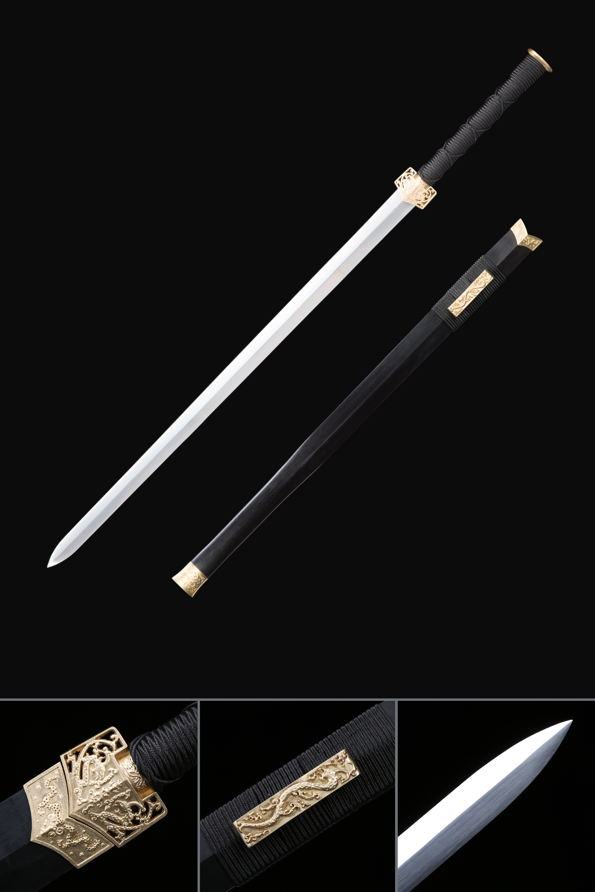 Handmade Chinese Sword Samurai Katana Sharp 608Folded Damascus Steel Blade Ebony 