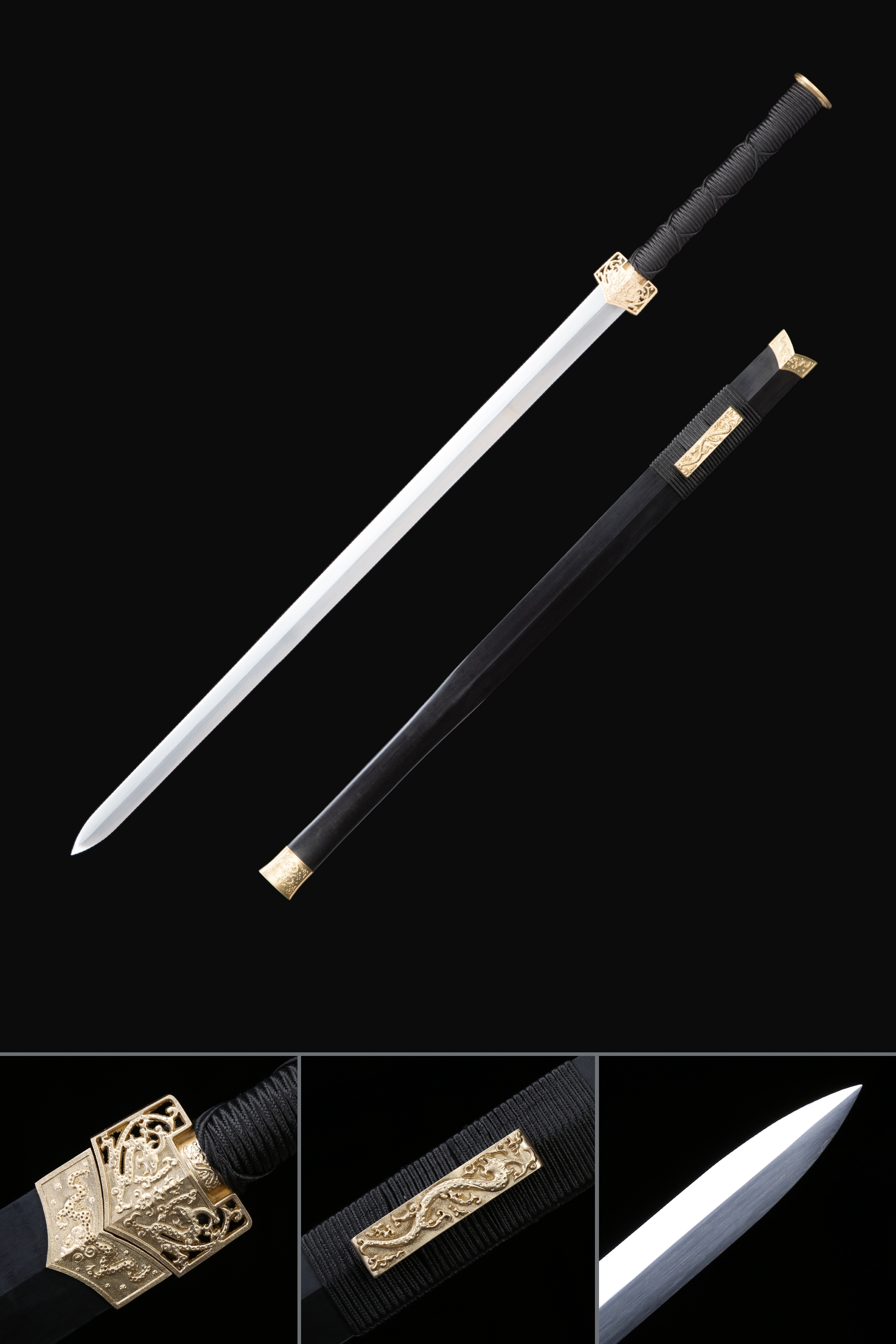 Song Dynasty Sword  Handmade Retro Black Sandalwood Damascus Steel Chinese  Ming Dynasty King Swords - TrueKatana