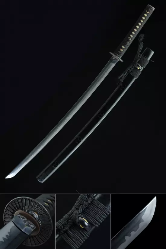 Handmade Japanese Samurai Sword T10 Carbon Steel With Black Saya