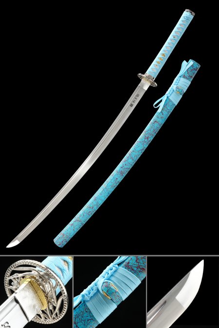 Handmade Full Tang Katana Sword 1065 Carbon Steel With Blue Scabbard