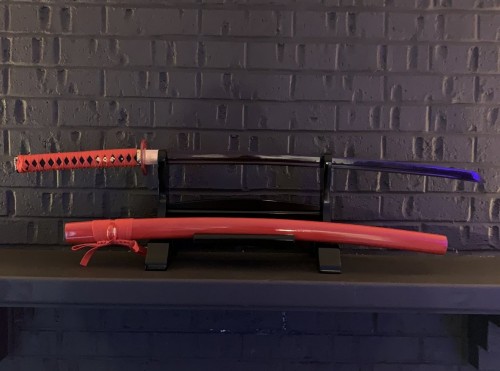 Handmade Japanese Katana Sword With Purple Blade And Red Scabbard
