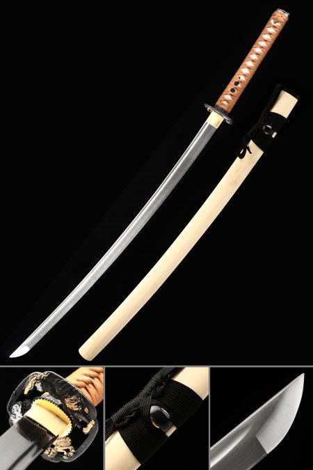 Japanese Sword, Handmade Japanese Samurai Sword High Manganese Steel With Natural Wood Scabbard