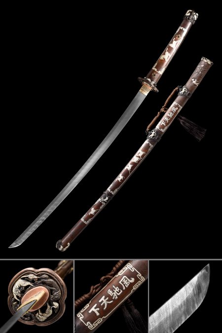 High-performance Japanese Tachi Odachi Sword Damascus Steel With Brown Saya