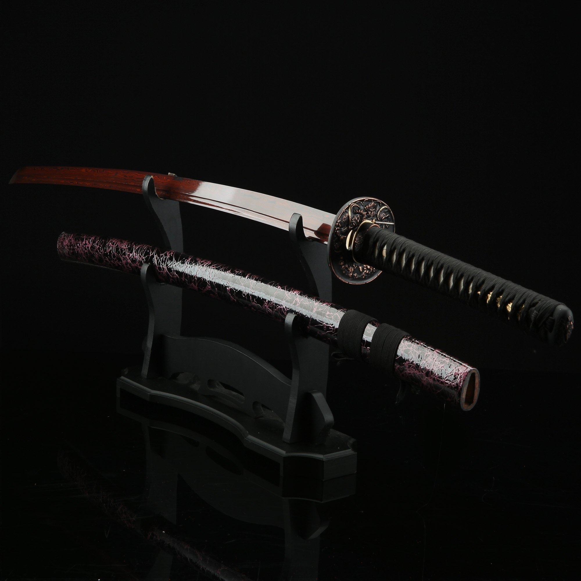 Red Blade Katana Handmade Japanese Katana Sword Damascus Steel With