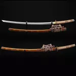 Japanese Tachi Odachi Sword With Damascus Carbon Steel With Brown Saya
