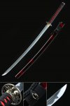 Handmade Japanese Katana Sword 1045 Carbon Steel With Black And Red Scabbard