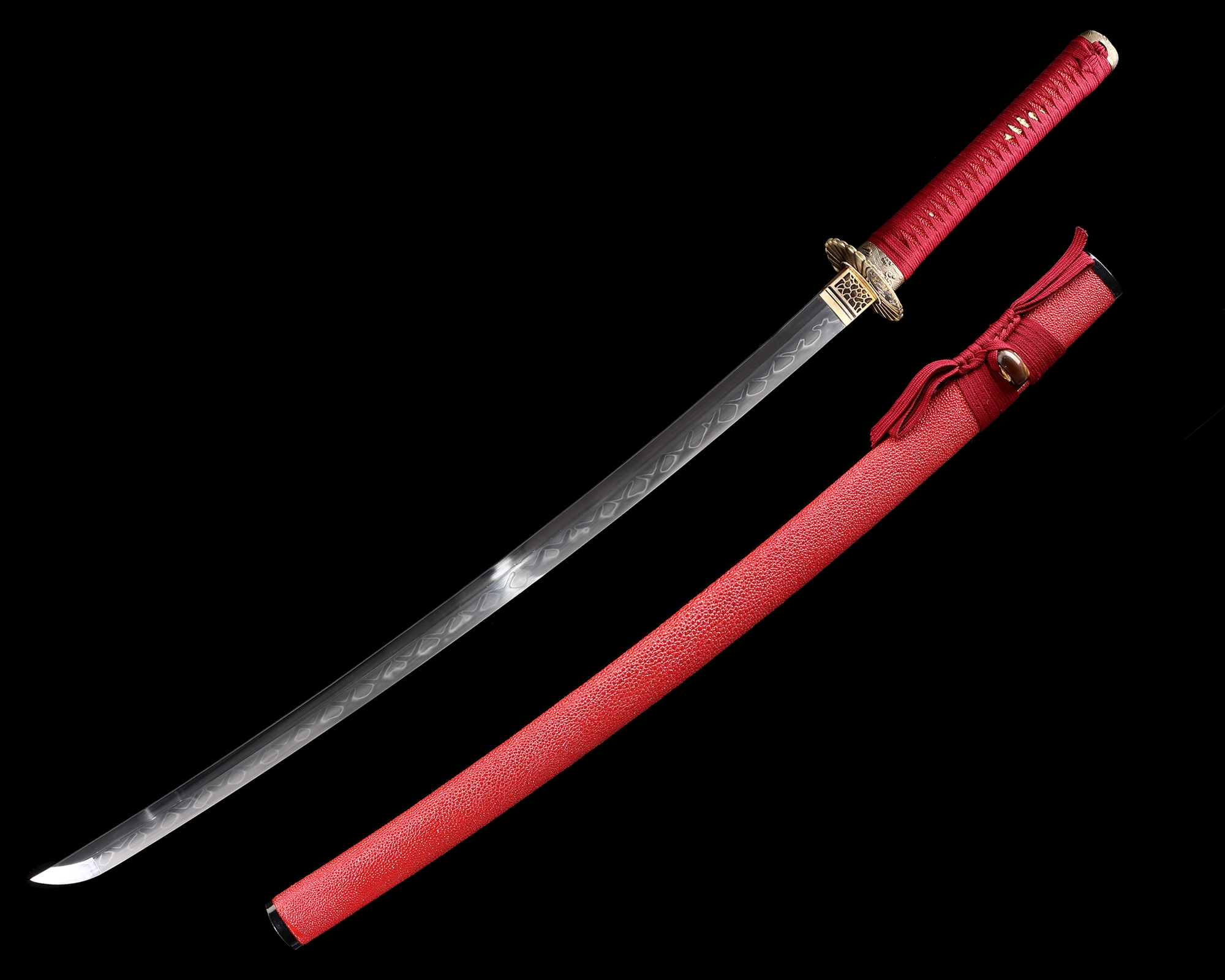 Red Katana | Chrysanthemum Tsuba T10 Carbon Steel Katana, Real