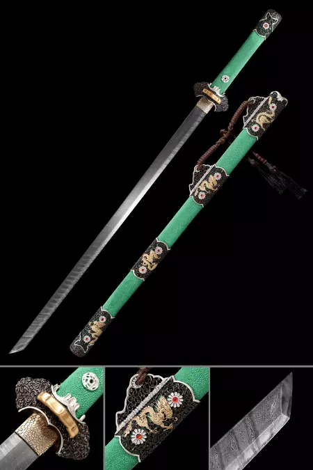 Handmade Chinese Tang Dao Sword With Green Rayskin Scabbard And Handle
