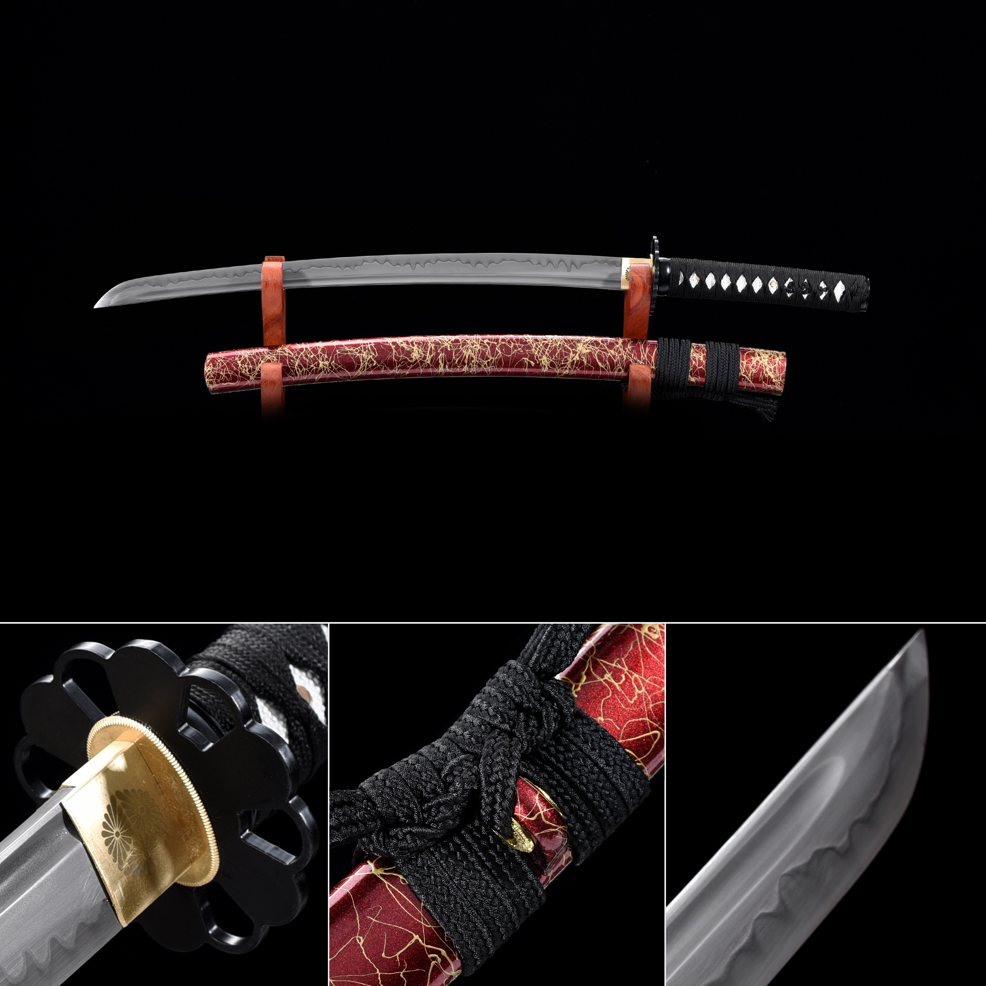 Espada Japonesa Wakizashi De Hamon Real De Acero Al Carbono T10 Hecha A