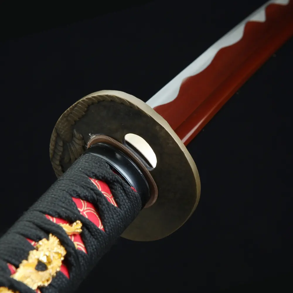 Samurai Sword | 1045 Carbon Steel Katana with Red Blade - Black