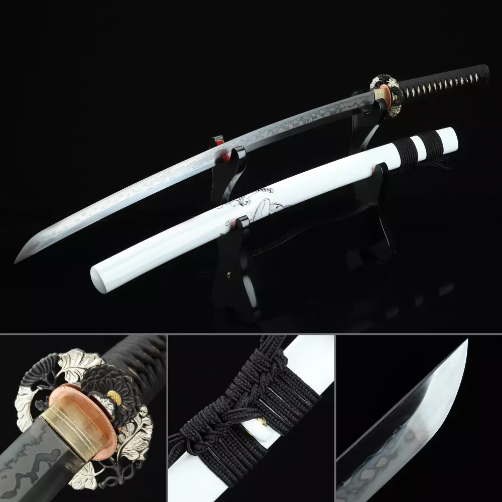 High Performance T10 Carbon Steel Real Hamon Japanese Katana Samurai Sword With White Scabbard Realkatana