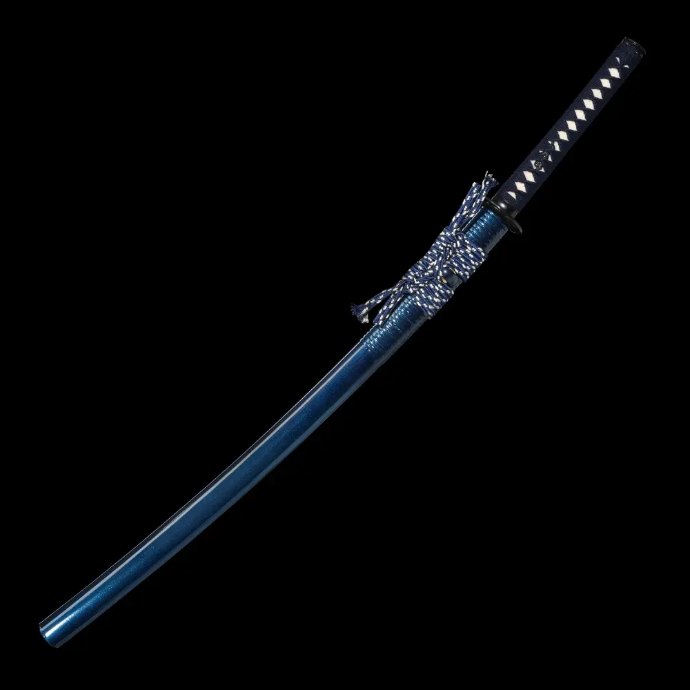 Samurai Sword | Damascus Steel Katana with Blue Lacquer Saya