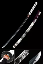 Handmade Japanese Samurai Sword High Manganese Steel With Blue Blade And White Scabbard