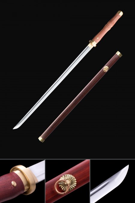 High Manganese Steel Straight Blade Chokuto Japanese Ninjato Ninja Swords With Rosewood Scabbard