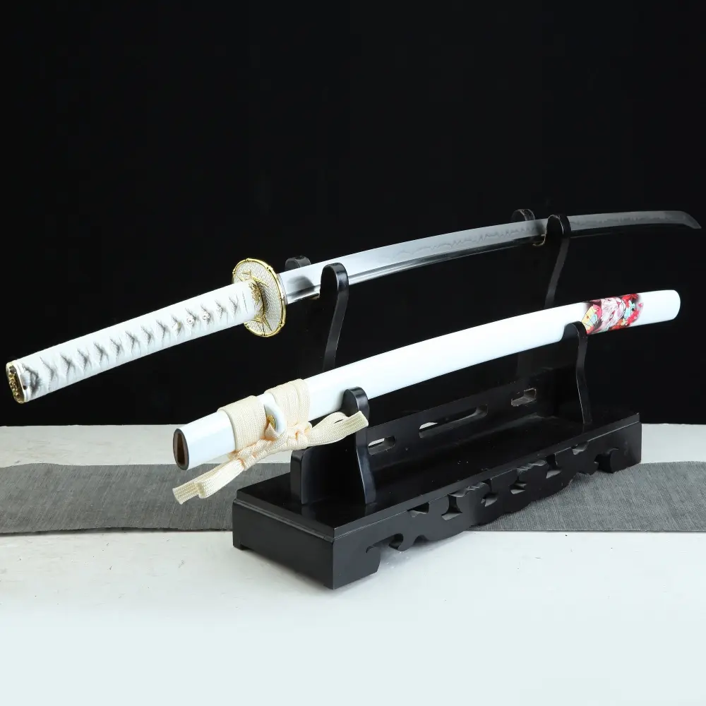 White Katana | T10 Carbon Steel Katana with Real Hamon - White