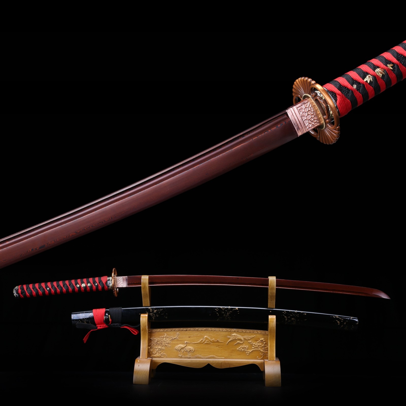 Handmade Full Tang Damascus Steel Red Blade Katana Japanese Samurai   1609100380435 