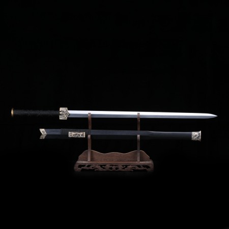 Handmade Blackwood Chinese God Beast Theme Damascus Steel Real Chinese Swords
