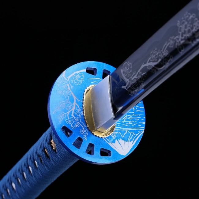 Blue Katana | 1045 Carbon Steel Blue Katana with Cherry Blossom
