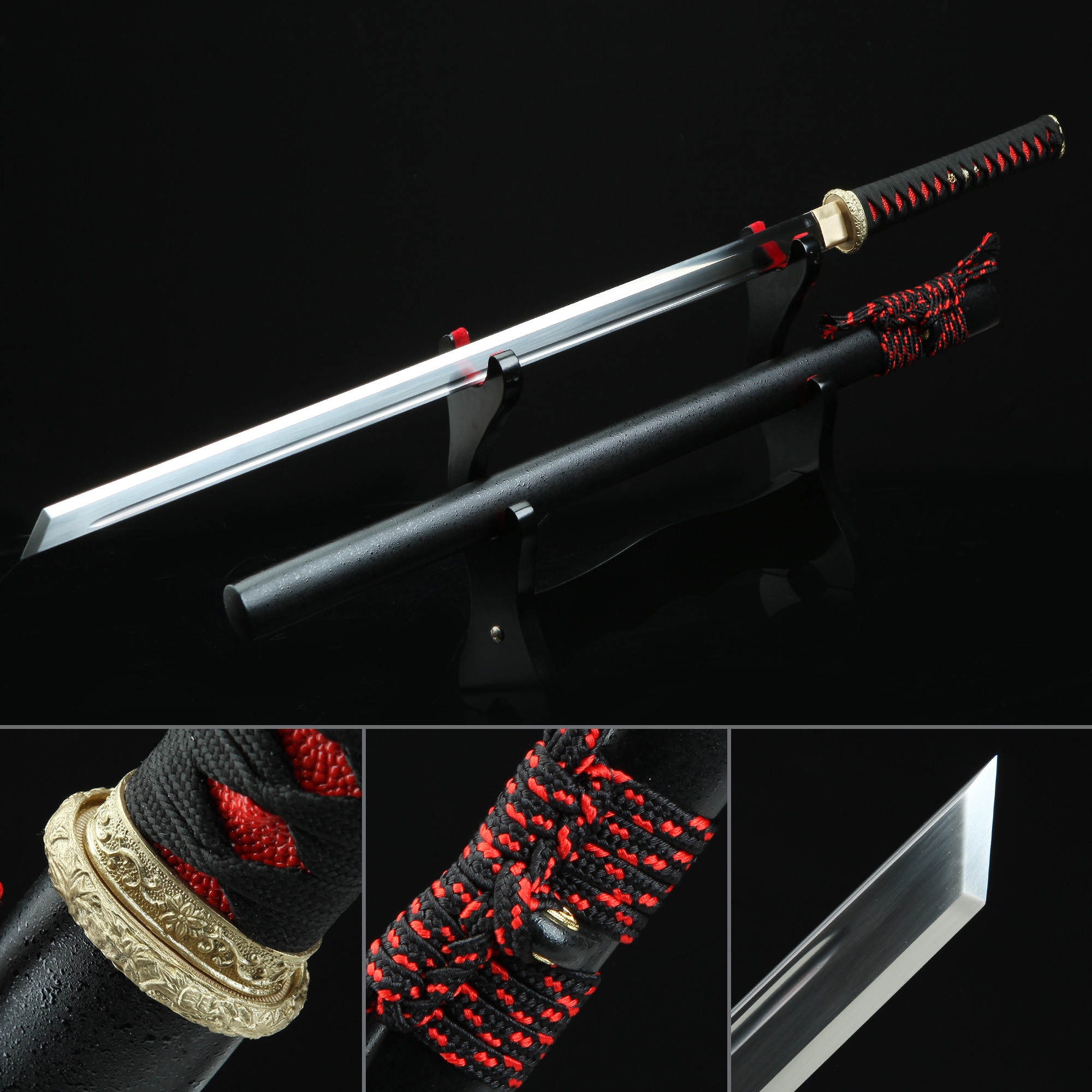 Red Black Ninja Theme Full Tang Hand Forged Ninjato Straight Katana ...