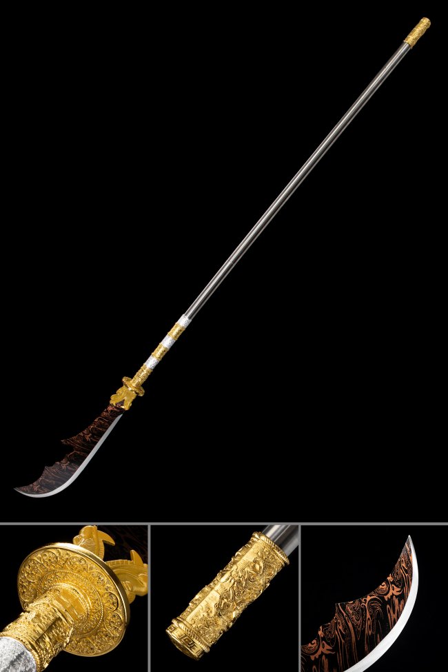 Guan Dao - Manganese Steel Chinese Polearm With Dragon Head Design & Engraved Blade 80 Inches
