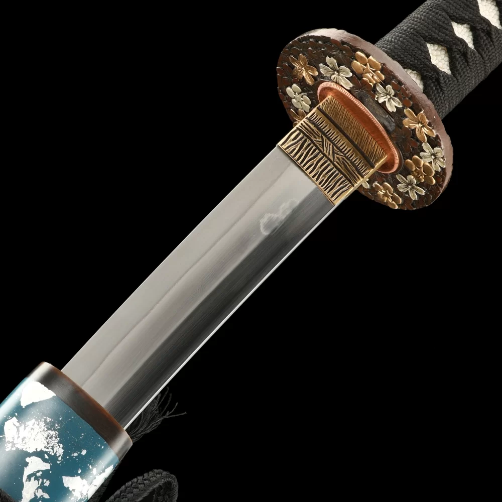 Real Katana | Damascus Steel Katana with Floral Hardwood Saya in