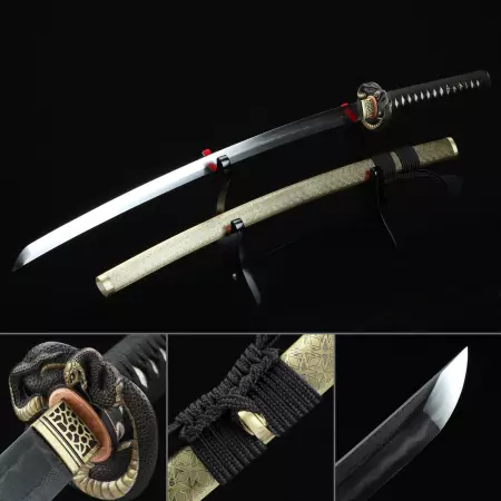 Handmade Japanese Katana Sword Pattern Steel Real Hamon With Snake Tsuba