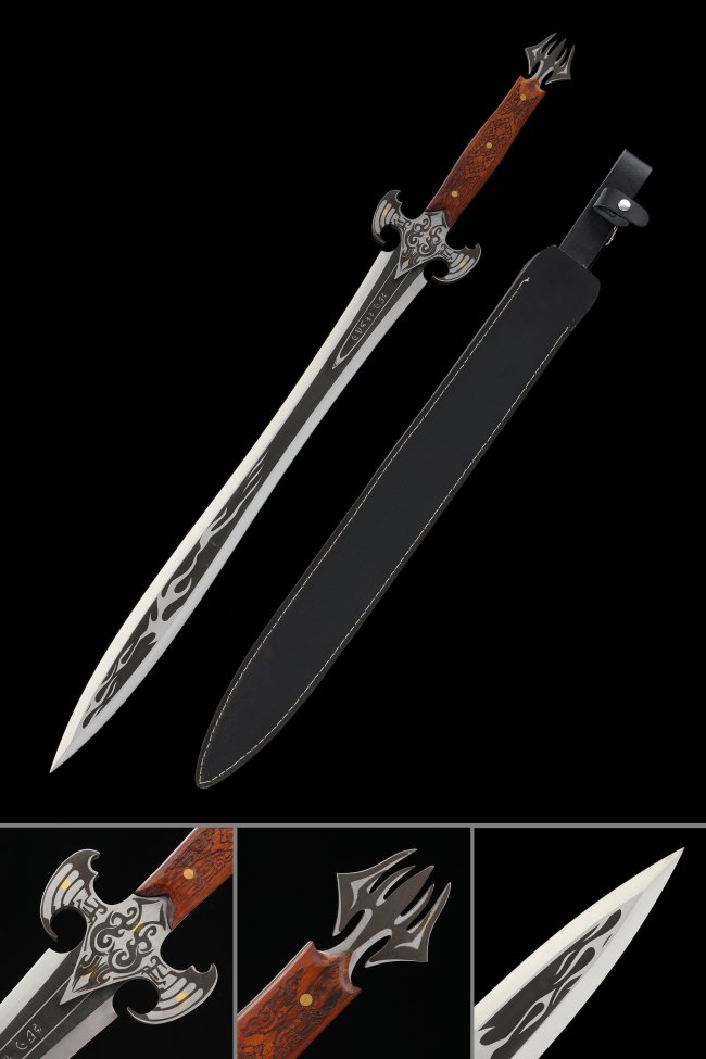 Handmade Fantasy Sword With Black Leather Scabbard