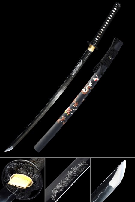 Handmade Full Tang 1090 Carbon Steel With Dragon Themed Saya