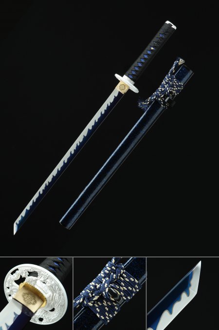 Handmade Japanese Ninjato Sword With Blue Blade And Scabbard